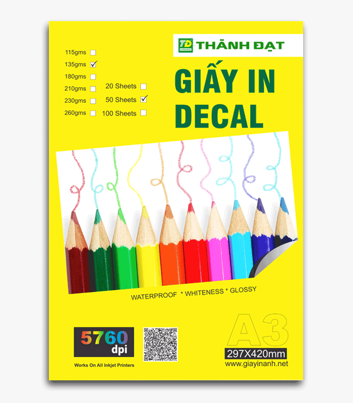 Giấy In Decal Ảnh 135g A3